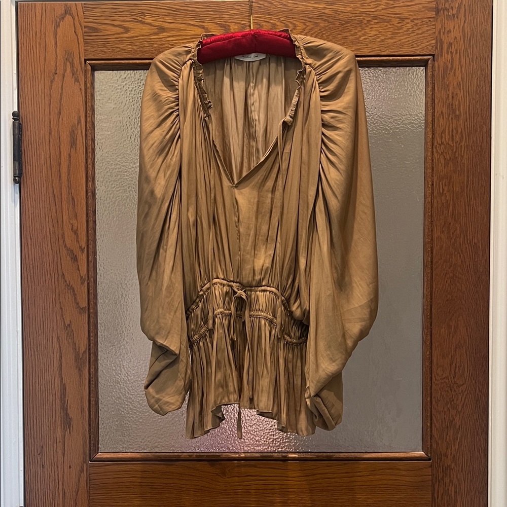 Elegant Tan Blouse with Ruched Details Mustard Seed from Free People